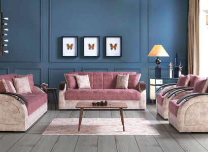 Sofa set 3+3+1+1 Textile Wood Sofa 3 Seater Modern Armchair new Complete Set