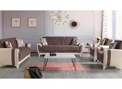 Sofa bed Sofa set 3+2+1+1 Seater Textile Sofa Armchair Complete Set Brown