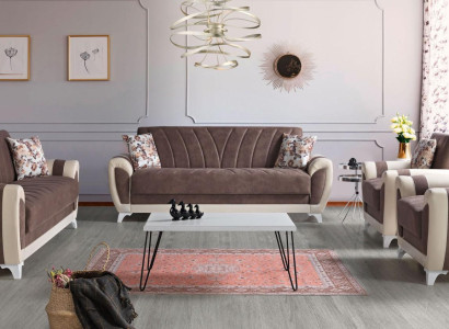 Sofa bed Sofa set 3+2+1+1 Seater Textile Sofa Armchair Complete Set Brown