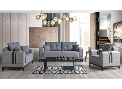 Gray Sofa set 3+2+1 Seater Textile Wood Sofa Armchair Complete Set