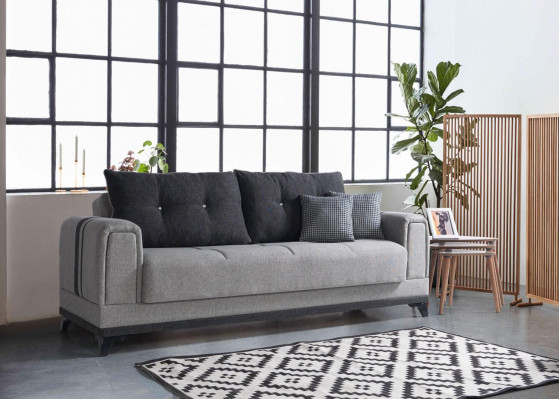 Gray Sofa set 3+2+1 Seater Textile Wood Sofa Armchair Complete Set
