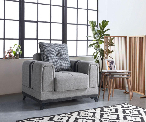 Gray Sofa set 3+2+1 Seater Textile Wood Sofa Armchair Complete Set