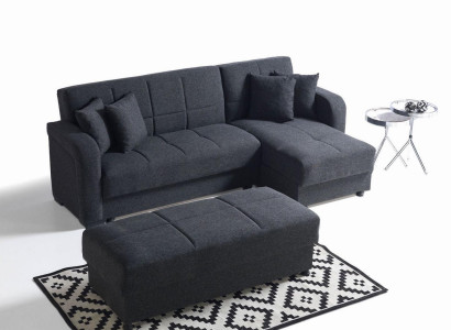 Corner sofa L-shape Stool Black Complete Living room Set 2pcs. Luxury Furniture