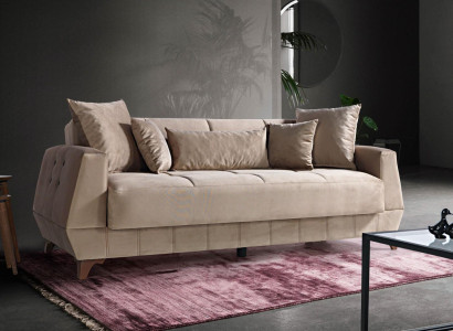 Design Sofa Three Seater Beige Couch Furniture Textile Fabric 3 Seater Couches Sofas