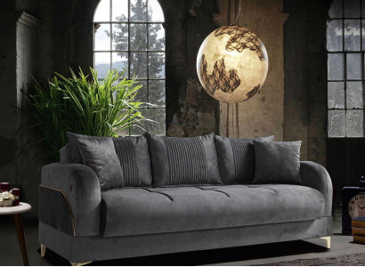 Gray Three Seater Couch Upholstery Furniture Couches Fabric Sofas Textile with Cushions