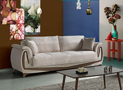 Luxury 3 Seater Sofa Living room Furniture Elegant Sofa 230cm Textile Beige new