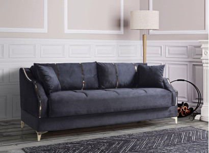 Luxury 3 Seater Sofa Living room Furniture Elegant Sofa Textile Black 208cm