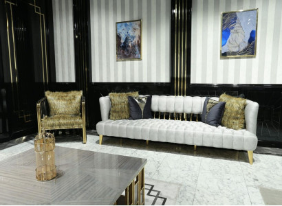 Luxury White Sofa 3 Seater with Armchair Modern Design Furniture Three Seater