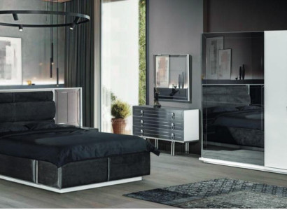 Design Bedroom Set 6 pcs. luxurious Wardrobe Bed Bedside table Chest of drawers