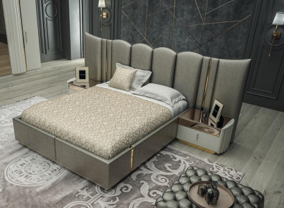 Luxury bedroom set from 3 pieces. stylish set gray bed + 2x bedside tables