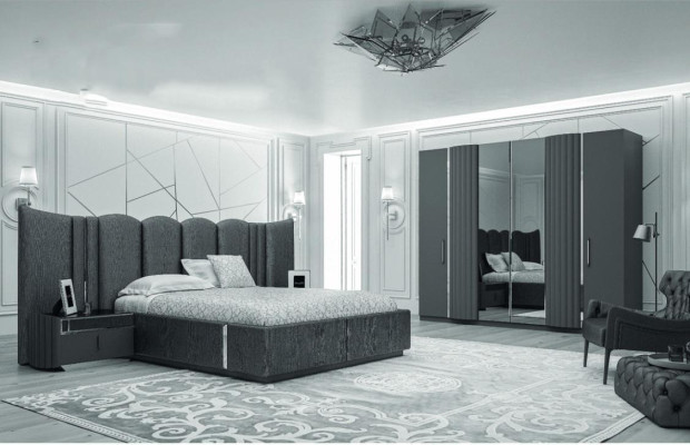 Bed 2x Bedside tables Wardrobe 4-piece Bedroom Set Modern Luxury new