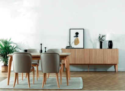 Dining table 4x Chairs Luxury Sideboard 6-piece Dining room Set Group Suite