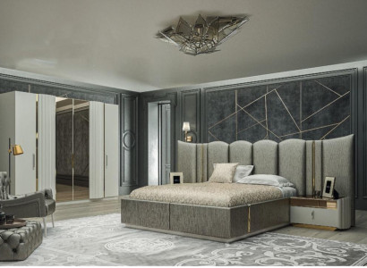 Bedroom Set Bed 2x Bedside tables Wardrobe 4-piece Design Modern