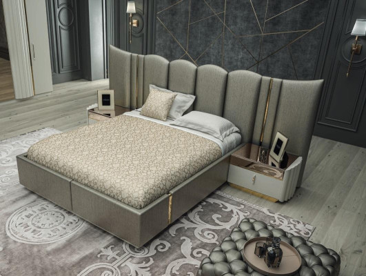 Bedroom Set Bed 2x Bedside tables Wardrobe 4-piece Design Modern