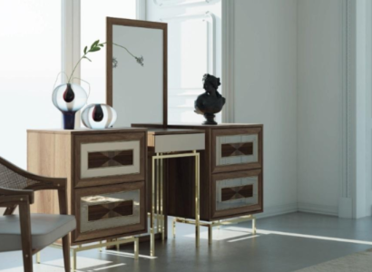 Bedroom Set Chest of drawers with Mirror Dressing table Luxury Sideboard 2-piece