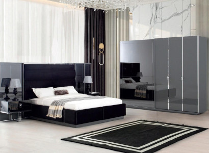 Gray Luxury Bedroom Set Bed Bedside tables Wardrobe 4lg.