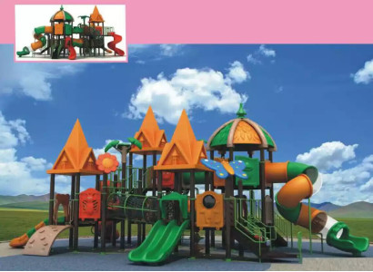 Play tower with slide, climbing tower, game device, outdoor playground