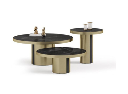 Luxury coffee table set 3x round tables modern living room side tables new