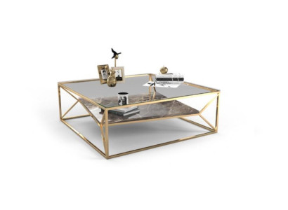 Modern Marble Living room Coffee table Luxury stainless steel Table glass top