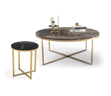 Luxury round coffee table with side table designer stainless steel table set