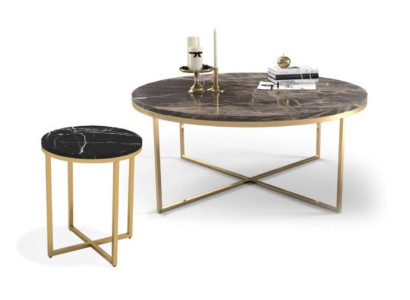 Luxury round coffee table with side table designer stainless steel table set