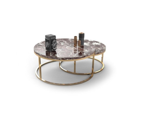 Luxury Marble Coffee table + Side table Set Round Living room Tables 2pcs