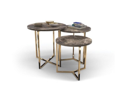 Designer 3x Marble Side tables Luxury Living room Tables Coffee tables Table