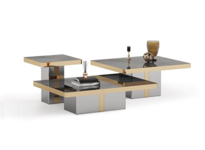 Luxury Square Coffee table Set 3x Side tables Living room Furniture