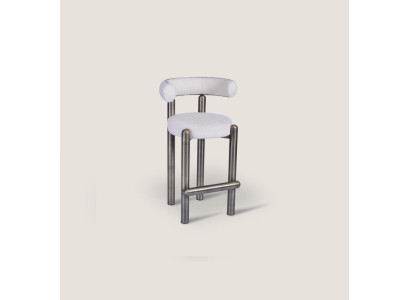Designer White Bar Stool with Stainless Steel Feet Luxury Single Seater Bar Furniture