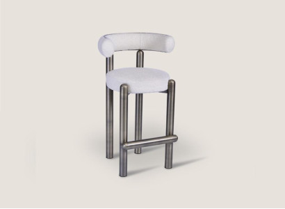 Designer White Bar Stool with Stainless Steel Feet Luxury Single Seater Bar Furniture