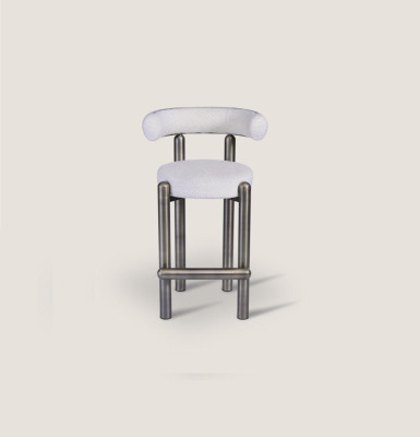 Designer White Bar Stool with Stainless Steel Feet Luxury Single Seater Bar Furniture