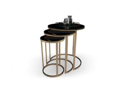 Table Black Side table Set 3x Coffee tables Round shape Living room Tables