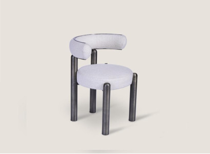 Designer White Chair Dining room Chairs Upholstery Textile Single Seater Metal Feet
