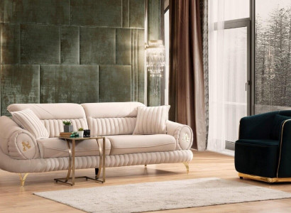 Sofa 3 Seater with Armchair White Elegant Modern Luxury Design Furniture