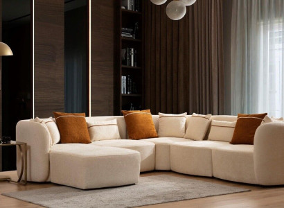 Living room Beige Modern Sofa L-shape Seat Corner sofa Couch Upholstered furniture