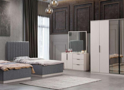 Bedroom Modern 2x Luxury Beds Bedside table Wardrobe 5pcs.