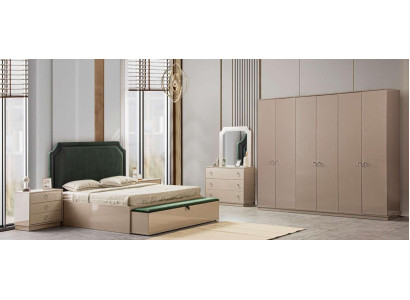 Bed 2x Bedside tables 5 pcs. Bedroom Set Design Luxury Modern Upholstery