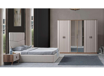 Bed 2x Bedside tables 4 pieces. Wardrobe Bedroom Set Luxury Beds
