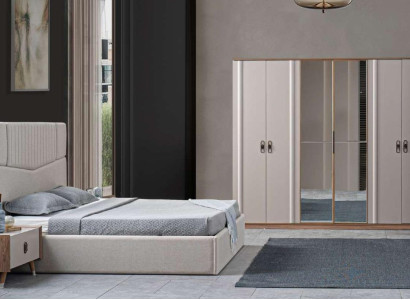 Bed 2x Bedside tables 4 pieces. Wardrobe Bedroom Set Luxury Beds