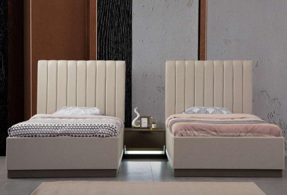 Bedroom Set 2x Beds Bedside table Beds Textile Double Hotel Upholstery
