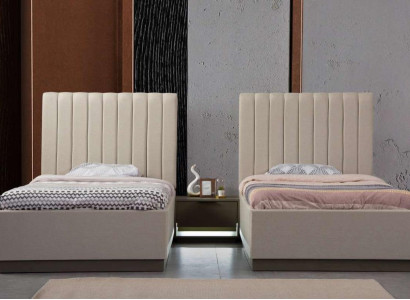 Bedroom Set 2x Beds Bedside table Beds Textile Double Hotel Upholstery