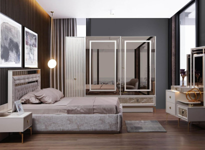Modern Complete Bedroom Set Designer Bed 2x Bedside tables 5pcs