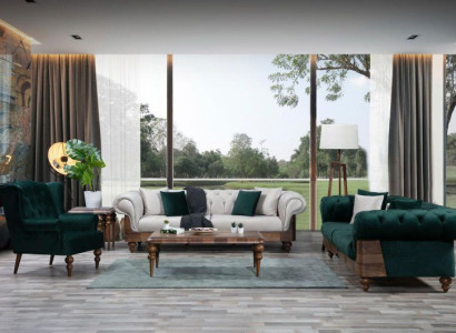 Modern Two Tone Chesterfield Sofa Set 3+3+1 Seater Luxury Furniture
