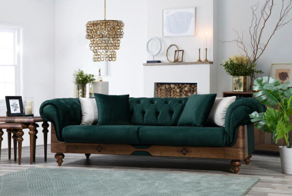 Modern Two Tone Chesterfield Sofa Set 3+3+1 Seater Luxury Furniture