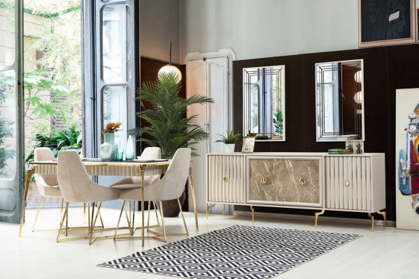 Luxury Dining table Dining room Table for 4 People Chairs SIdeboard Modern