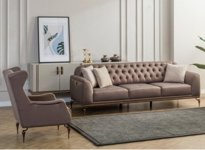 Beige Chesterfield Living room Sofa set 3+1 Seater Luxury Couch new