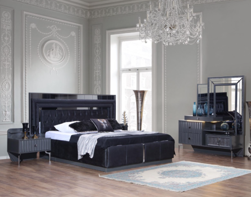 Complete's Black Bedroom Set Luxury Double bed Bedside tables 4 pieces