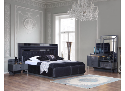 Complete's Black Bedroom Set Luxury Double bed Bedside tables 4 pieces