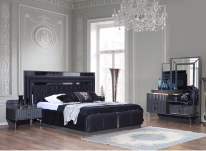 Complete's Black Bedroom Set Luxury Double bed Bedside tables 4 pieces