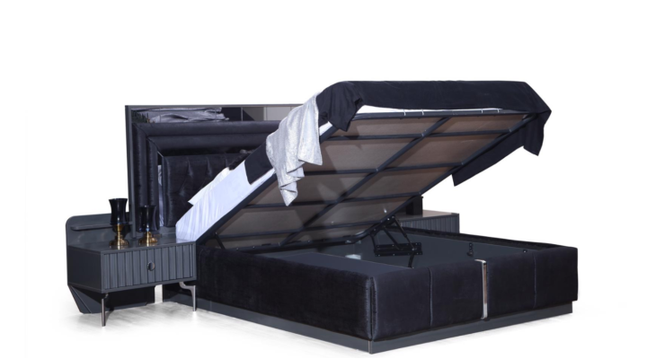 Complete's Black Bedroom Set Luxury Double bed Bedside tables 4 pieces